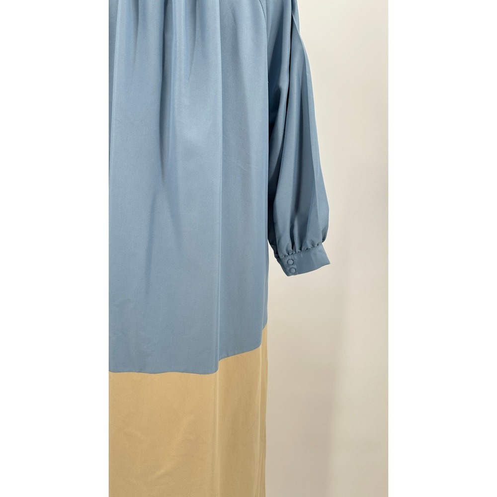 Pomander Place Gemma Blue Tan Colorblock V-Neck Maxi Dress Balloon Sleeve Large - Picture 6 of 9